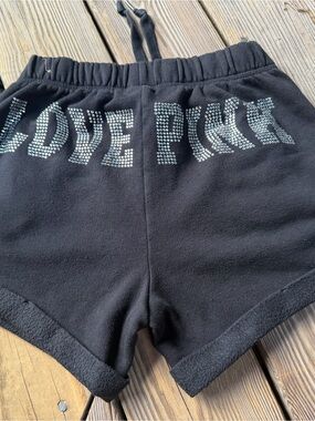 PINK Victoria's Secret Black Rhinestone 'LOVE PINK' Athletic Shorts with pockets